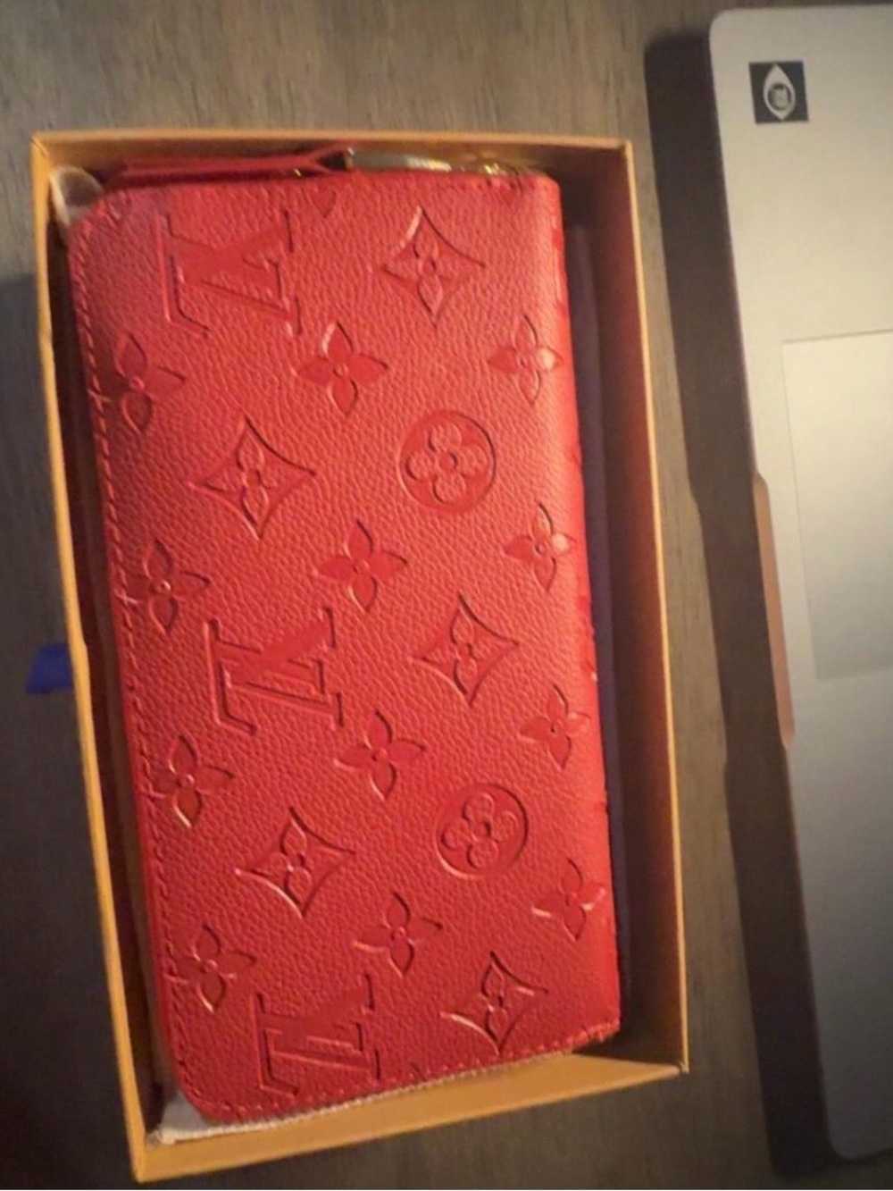 Louis Vuitton Embossed Red Monogram Zip Wallet